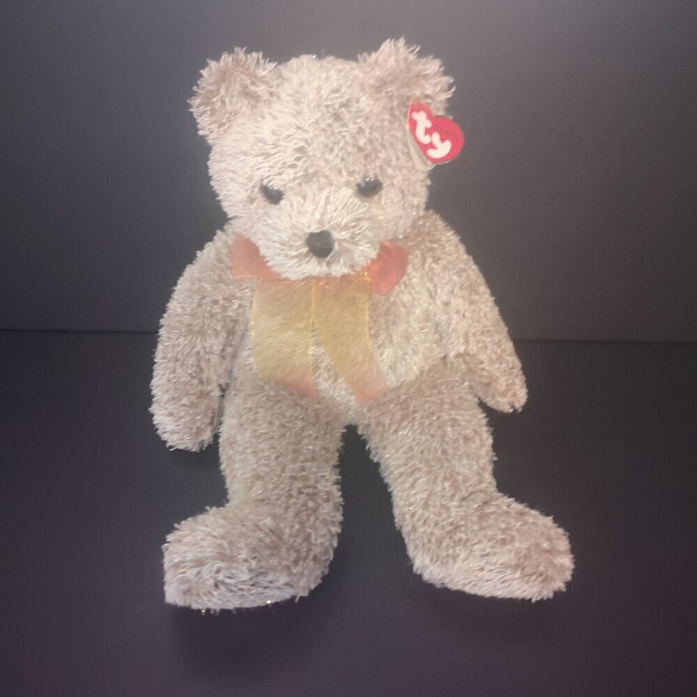 NWT Ty Classic "Java" the Bear Plush Stuffed Toy 13" Long Brown w/ Bow